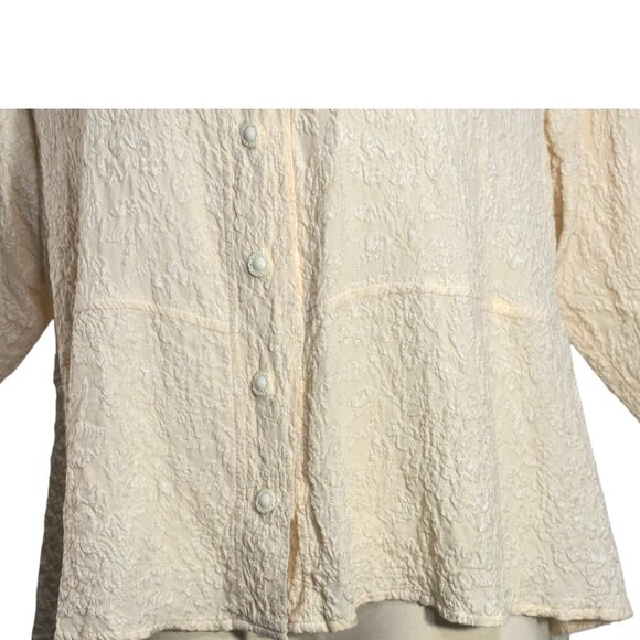 URU Textured Silk Blouse Top Buttons Ivory Cream Tone One Size M L - Picture 2 of 10